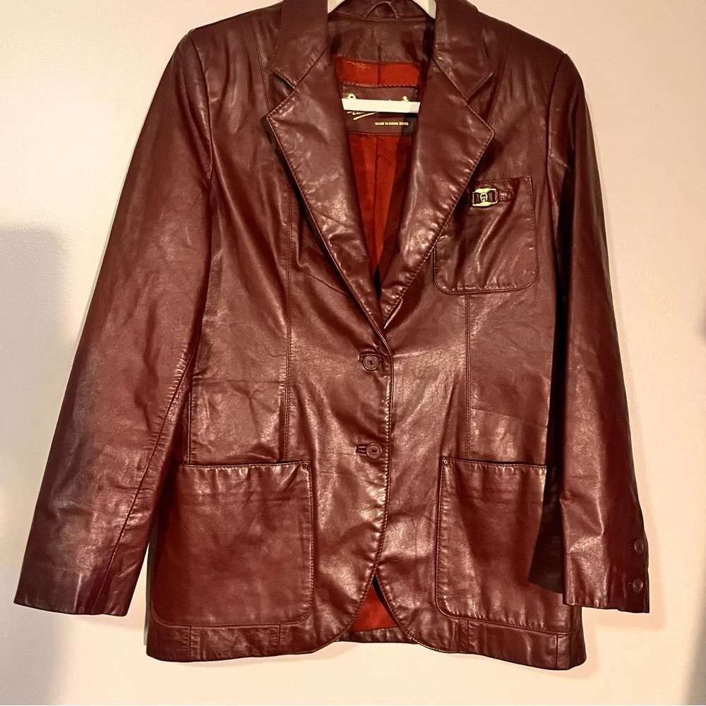 Women’s Etienne Aigner Vintage 70s Oxblood Leather Jacket Size 8 Lined - Picture 1 of 8